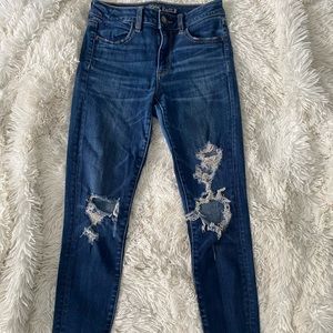 Dark Blue American Eagle Super Stretch X Mid-Rise Skinny Jeans
